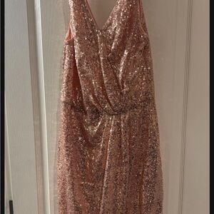 Sequin V-Neck Dress in Rose Gold